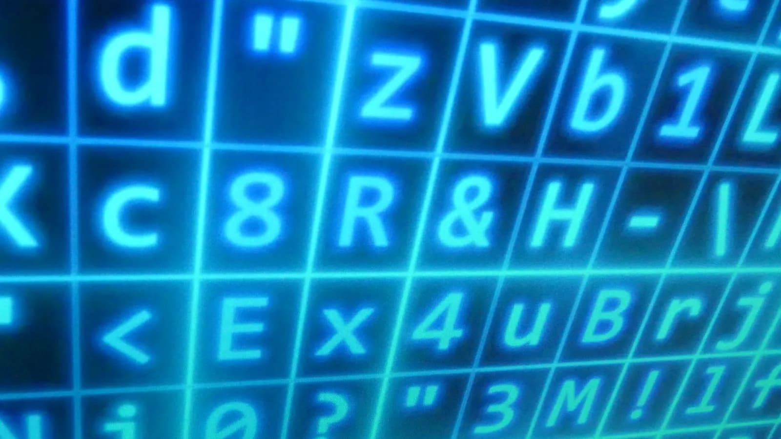 Rigid grid of glowing teal code characters on a dark screen, representing rule-based ABM workflows